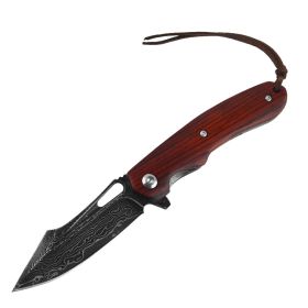 Outdoor Knife Folding Knife With Yellow Sandalwood Handle Survives In Damascus (Option: 1PC)