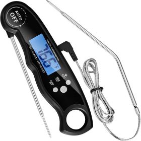 BBQ thermometer with line probe food thermometer (Color: Black)